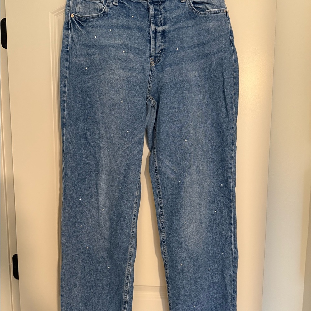 Wild Fable Blue Embellished Straight Leg Jeans